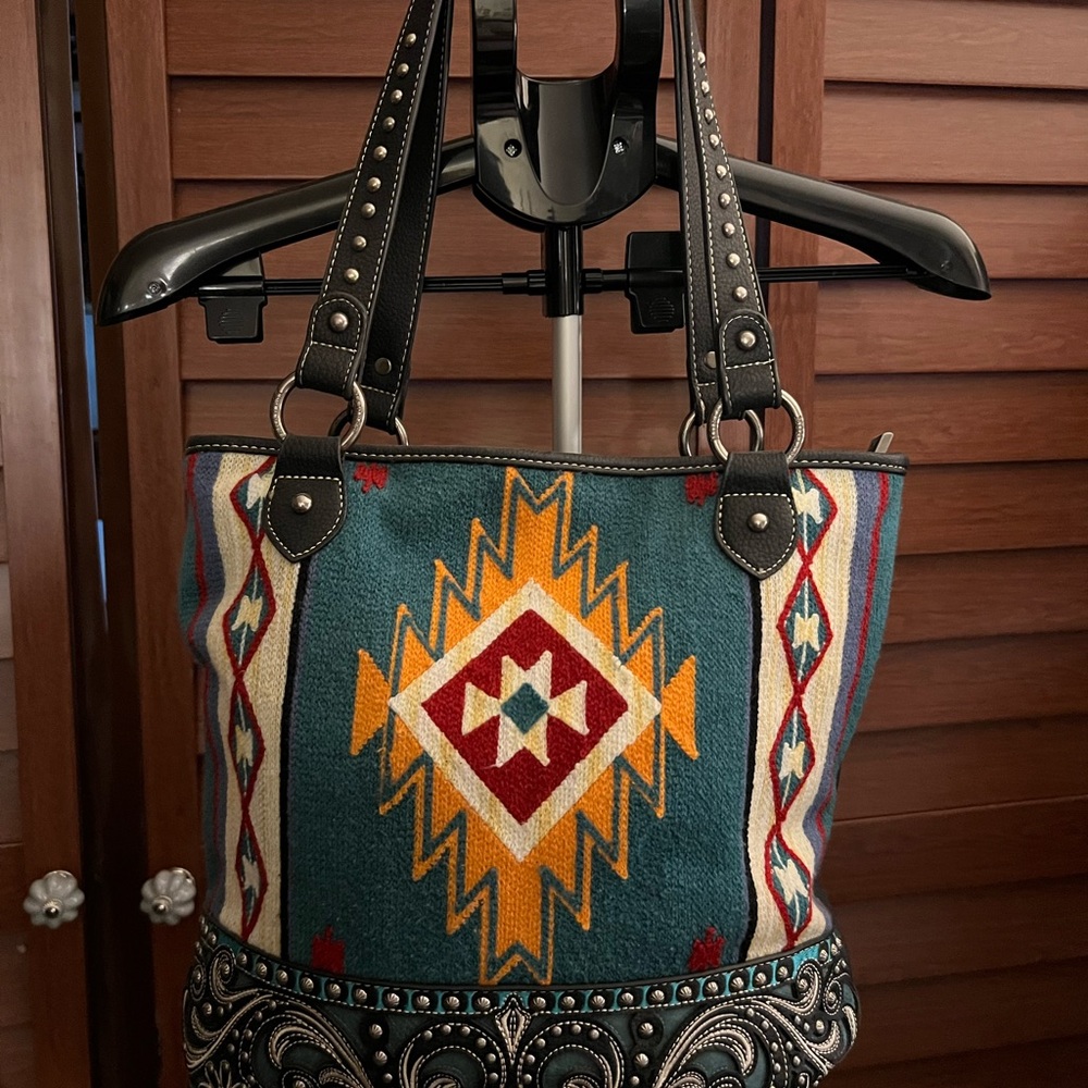 Wrangler Teal and Yellow Patterned Tote